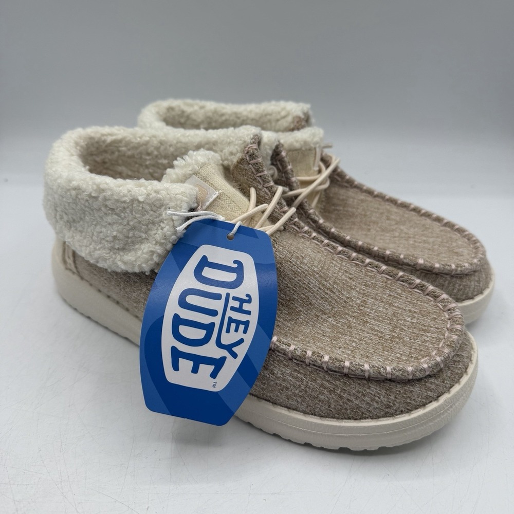 Hey Dude Wendy Fold Y Brushed Cozy Shoes‎ Girls Sz J 5 Ivory Slip On 42143-105